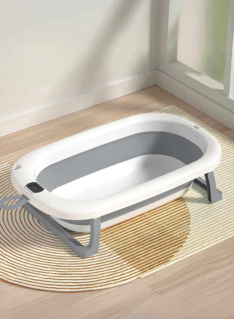 رينوفو حوض استحمام للأطفال مزود بمقياس حرارة رقمي، وقابس تصريف وحلقة تعليق، حوض استحمام قابل للطي ومناسب للسفر ومضاد للانزلاق للأطفال، رمادي - Image 2