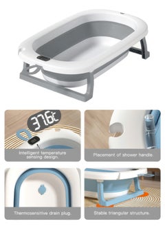 RENOVO Baby Bath Tub with Digital Thermometer, Drain Plug and Hanging Ring Portable Travel Friendly Anti-Skid Collapsible Bathtub for Kids, Grey  - Image 4