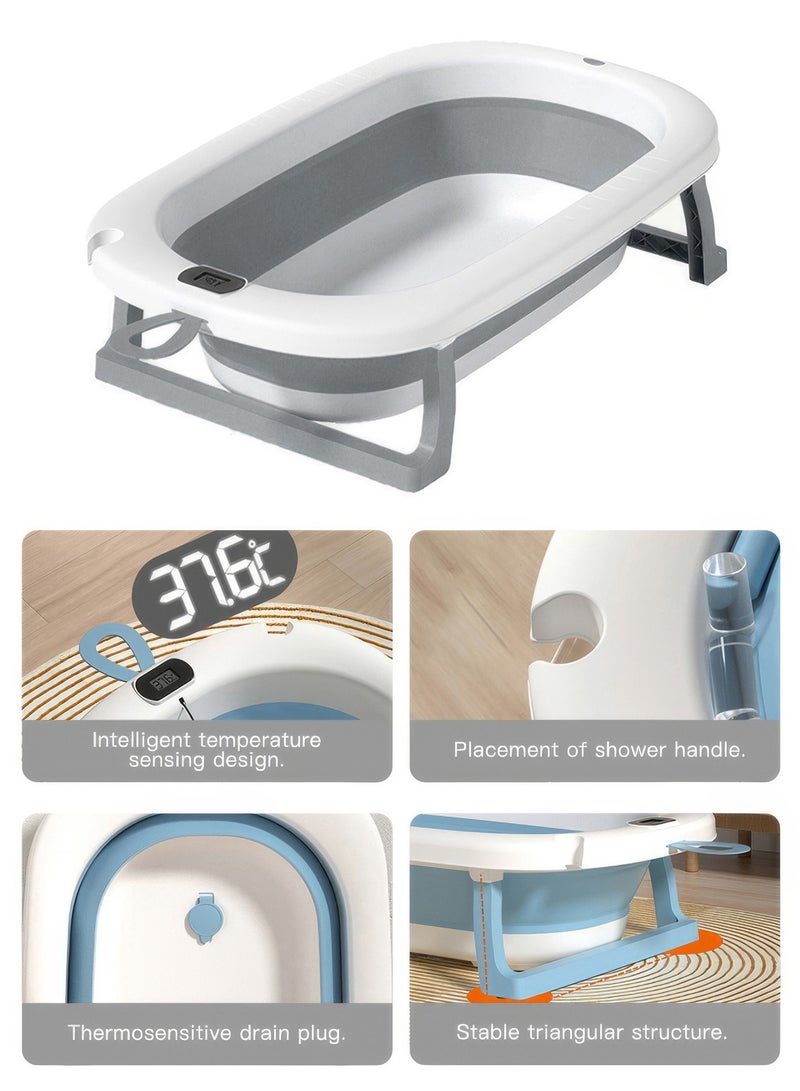 رينوفو حوض استحمام للأطفال مزود بمقياس حرارة رقمي، وقابس تصريف وحلقة تعليق، حوض استحمام قابل للطي ومناسب للسفر ومضاد للانزلاق للأطفال، رمادي - Image 4