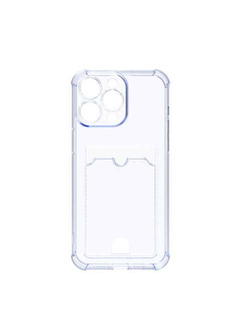 Applicable To IPhone 15 Pro Max Mobile Phone Case With Push Card Holder Apple 15 Pro Max Drop-resistant Protective Case-Color:Transparent White On Blue Background-Applicable Model:IP XS MAX 6.5