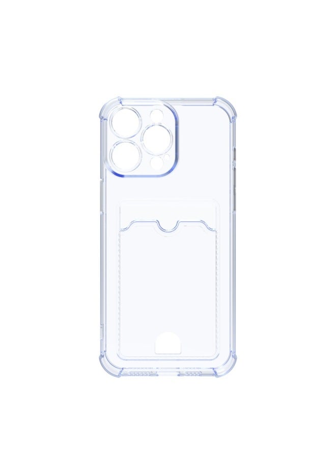 Applicable To IPhone 15 Pro Max Mobile Phone Case With Push Card Holder Apple 15 Pro Max Drop-resistant Protective Case-Color:Transparent White On Blue Background-Applicable Model:IP XS MAX 6.5