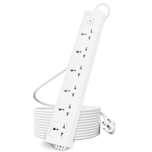 Cablet 6 Way Extension Board - 6 Universal Socket + 1 Switch, 10A and 2500W - 4.5m Heavy Duty Cable - White, Medium (Cablet 6010-45) - Image 1