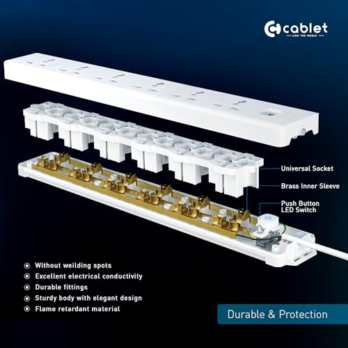 Cablet 6 Way Extension Board - 6 Universal Socket + 1 Switch, 10A and 2500W - 4.5m Heavy Duty Cable - White, Medium (Cablet 6010-45) - Image 3