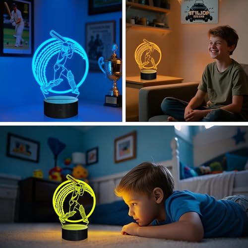 OkiyiD Cricket Gifts for Boys, Cricket Ball 3D Illusion Lamp Night Light with 16 Colors Remote Control, Cricket Accessories Stuff Gift for Boys Men Athletes Birthday Xmas Decor - Image 3