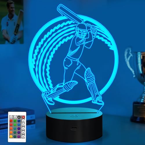 OkiyiD Cricket Gifts for Boys, Cricket Ball 3D Illusion Lamp Night Light with 16 Colors Remote Control, Cricket Accessories Stuff Gift for Boys Men Athletes Birthday Xmas Decor - Image 1