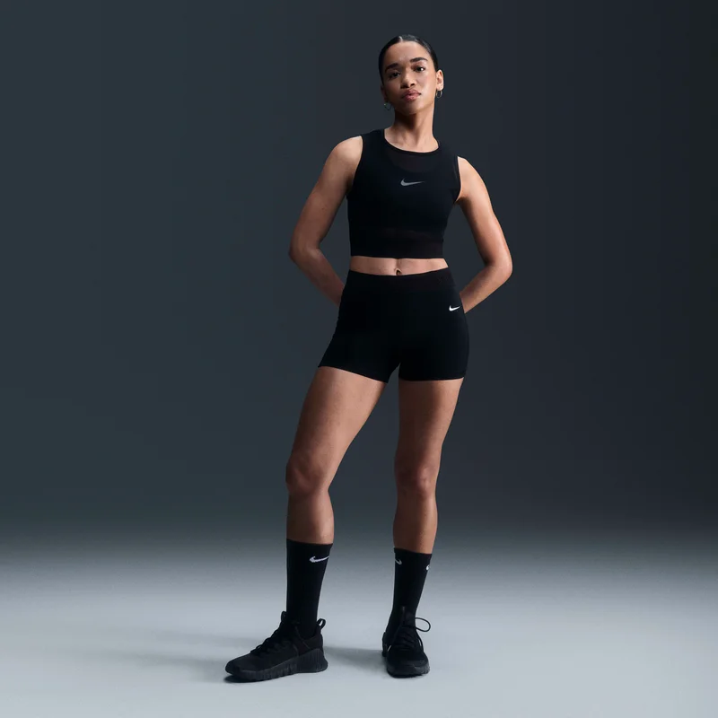 Nike Women's Pro Mid-Rise Mesh-Panelled Shorts