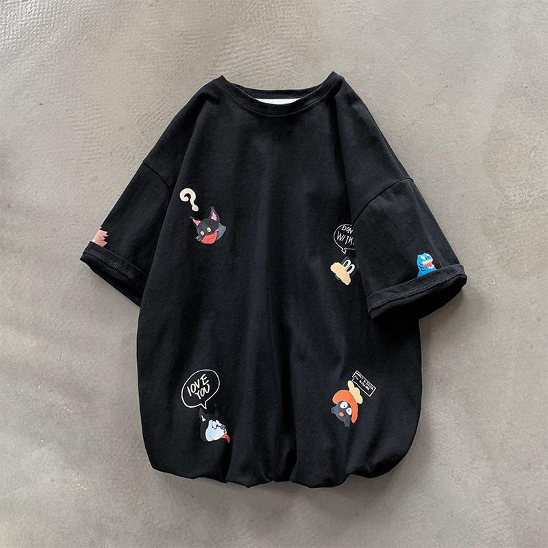 Loose Super Style All-Match Japanese Harajuku Harbor Sleeve Five-Point Boys Hip-Hop Cect Short-Sleeved Shirt Ins Korean Style Cartoon - Image 3