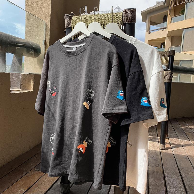 Loose Super Style All-Match Japanese Harajuku Harbor Sleeve Five-Point Boys Hip-Hop Cect Short-Sleeved Shirt Ins Korean Style Cartoon - Image 5