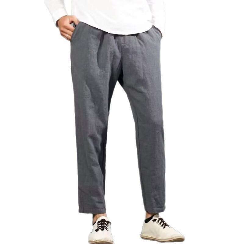 Summer Thin Linen Cropped Pants for Men Casual Straight Loose Tapered 9/10 Pants - Image 5