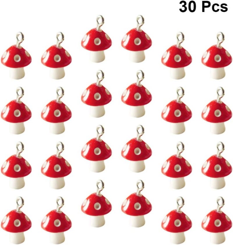 comfrt 30pcs Mushroom Pendant Charms Resin Charms Jewelry Findings Charms DIY Craft Jewelry Making Supplies Mushroom Charm for Necklace Bracelet Earrings Keychain 12mm (Red) - Image 2