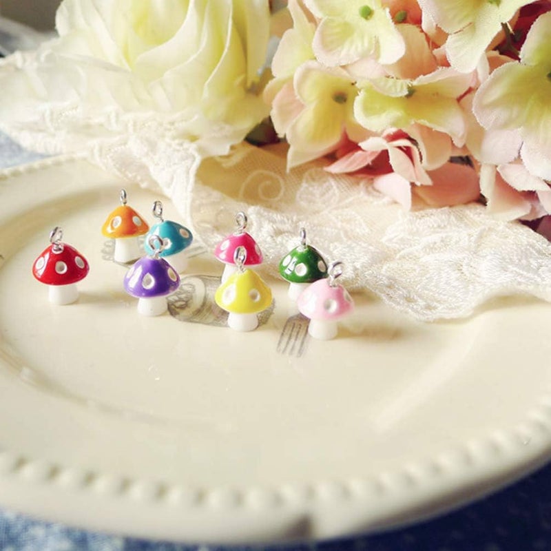 comfrt 30pcs Mushroom Pendant Charms Resin Charms Jewelry Findings Charms DIY Craft Jewelry Making Supplies Mushroom Charm for Necklace Bracelet Earrings Keychain 12mm (Red) - Image 4
