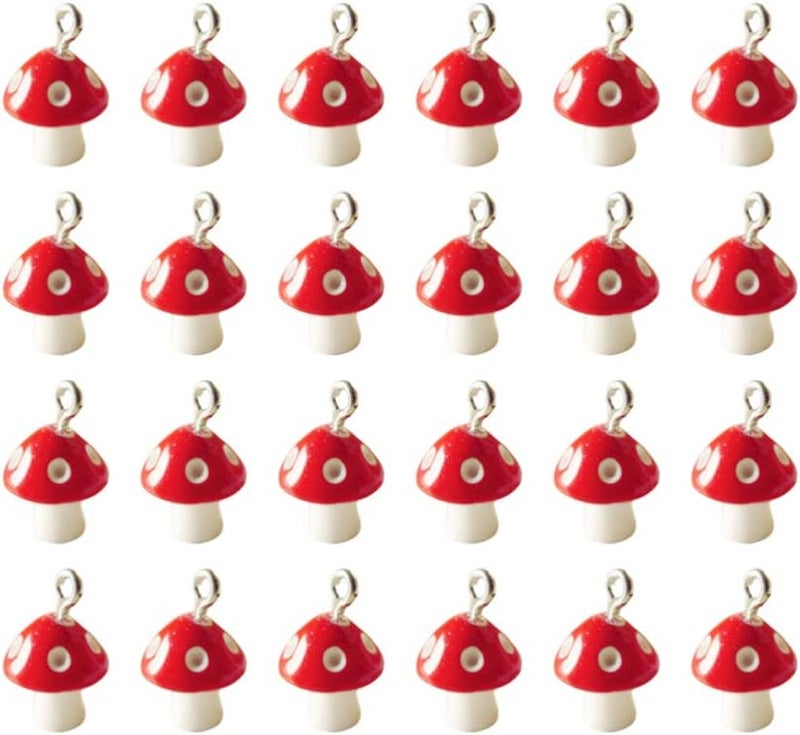 comfrt 30pcs Mushroom Pendant Charms Resin Charms Jewelry Findings Charms DIY Craft Jewelry Making Supplies Mushroom Charm for Necklace Bracelet Earrings Keychain 12mm (Red) - Image 1