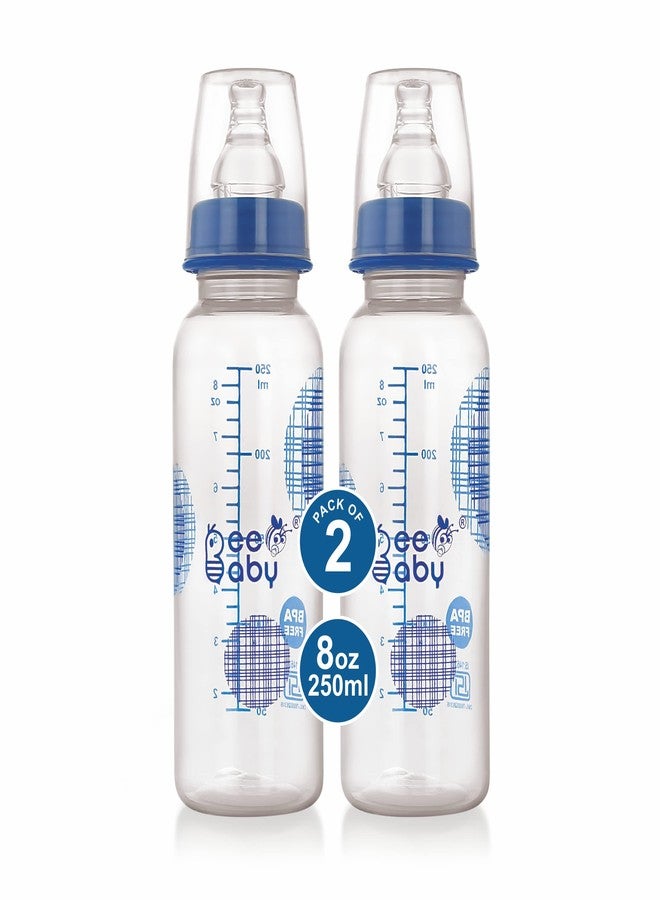 BeeBaby Basic Slim Neck Baby Feeding Bottle with Premium Anti Colic Silicone Nipple for New Born/Infant/Toddler/Babies, 100% BPA Free ((Pack of 2) 250 ML, Blue) - Image 1