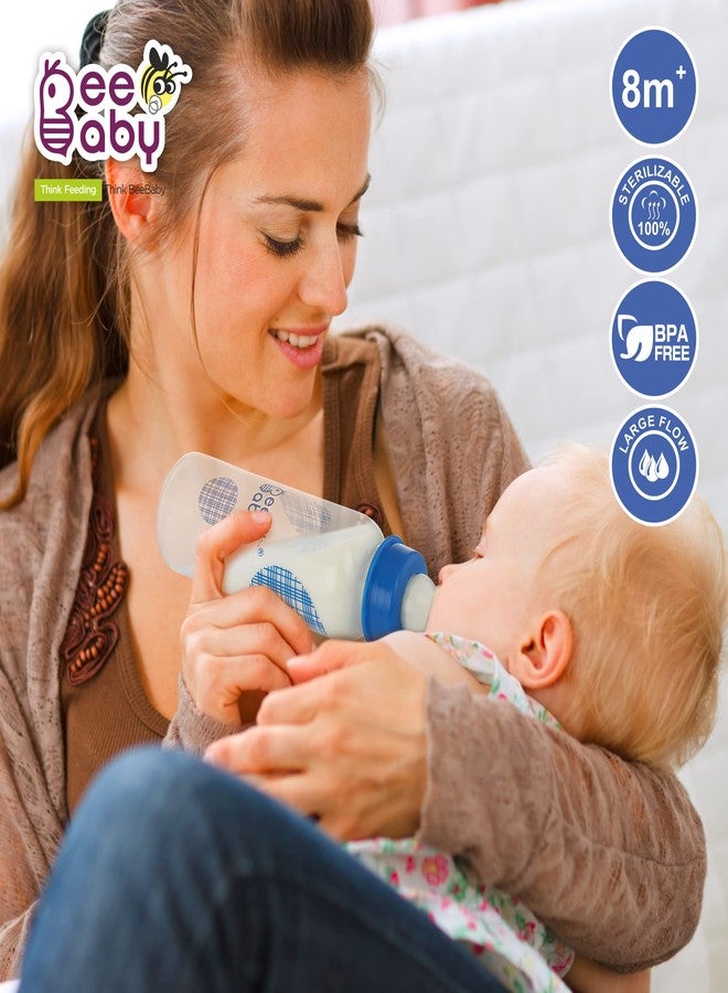 BeeBaby Basic Slim Neck Baby Feeding Bottle with Premium Anti Colic Silicone Nipple for New Born/Infant/Toddler/Babies, 100% BPA Free ((Pack of 2) 250 ML, Blue) - Image 3