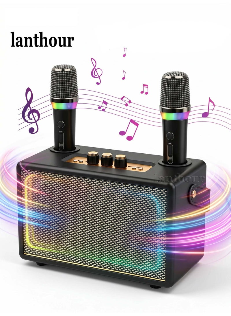 lanthour Portable Karaoke System with Long-Lasting Built-in Battery, Dual Microphones, and Retro-Styled Home Audio - Image 1