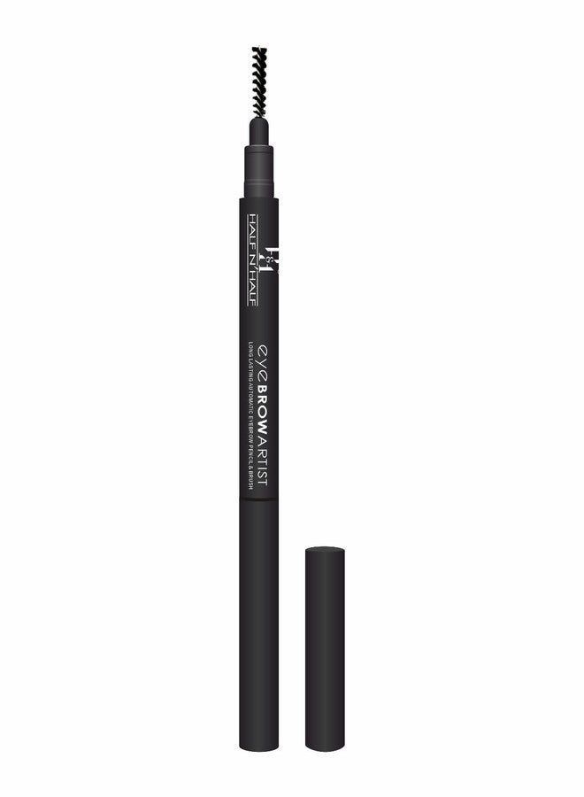 Half N Half Eye Brow Artist Long Lasting Automatic Eyebrow Pencil & Brush | Sleek spoolie brush | Long-Lasting & Natural looking results | retractable pencil easy to use | Perfect arch - Black - Image 3