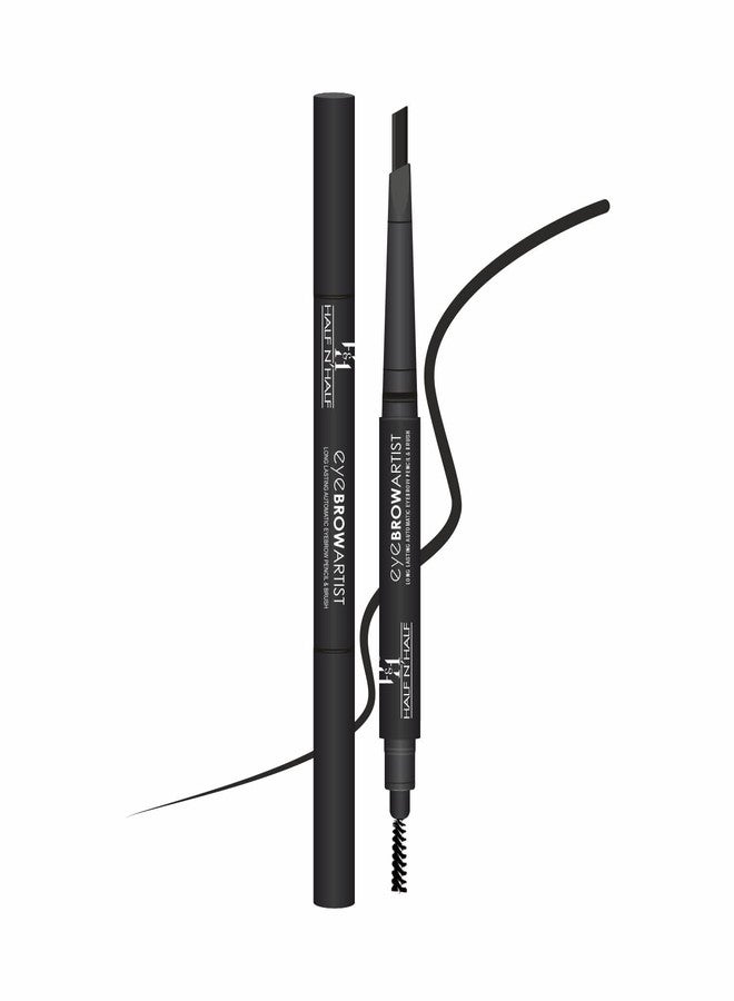 Half N Half Eye Brow Artist Long Lasting Automatic Eyebrow Pencil & Brush | Sleek spoolie brush | Long-Lasting & Natural looking results | retractable pencil easy to use | Perfect arch - Black - Image 1