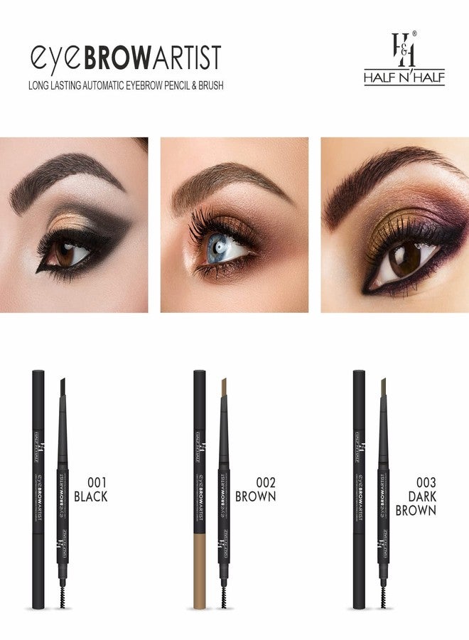 Half N Half Eye Brow Artist Long Lasting Automatic Eyebrow Pencil & Brush | Sleek spoolie brush | Long-Lasting & Natural looking results | retractable pencil easy to use | Perfect arch - Black - Image 5