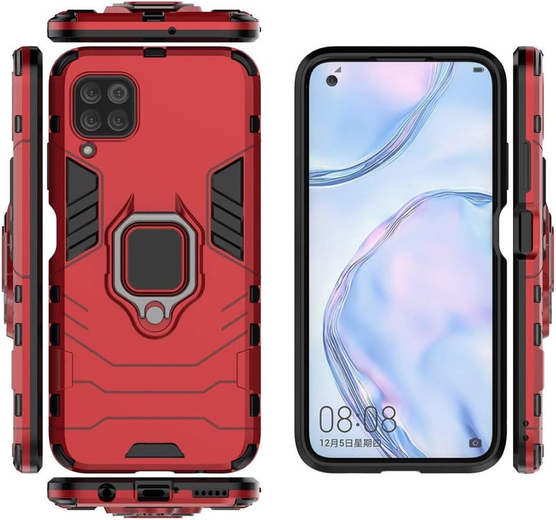 MaiJin Compatible with Huawei P40 Lite, Nova 7i, Nova 6 SE Case, Metal Ring Grip Kickstand Bumper (Works with Magnetic Car Mount) Dual Layer Rugged Cover (Red) - Image 3