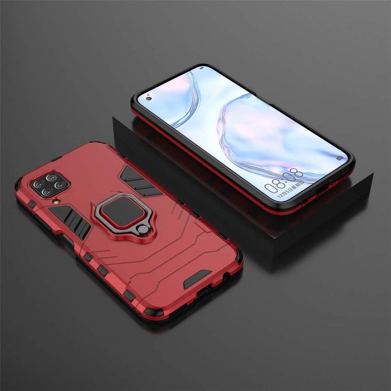 MaiJin Compatible with Huawei P40 Lite, Nova 7i, Nova 6 SE Case, Metal Ring Grip Kickstand Bumper (Works with Magnetic Car Mount) Dual Layer Rugged Cover (Red) - Image 5