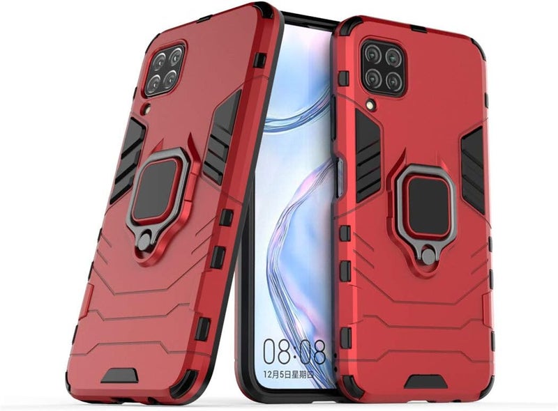 MaiJin Compatible with Huawei P40 Lite, Nova 7i, Nova 6 SE Case, Metal Ring Grip Kickstand Bumper (Works with Magnetic Car Mount) Dual Layer Rugged Cover (Red) - Image 1