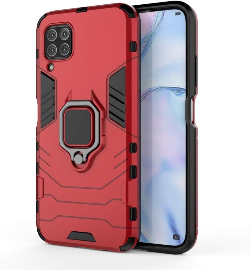 MaiJin Compatible with Huawei P40 Lite, Nova 7i, Nova 6 SE Case, Metal Ring Grip Kickstand Bumper (Works with Magnetic Car Mount) Dual Layer Rugged Cover (Red) - Image 4