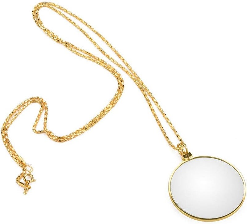 Pilipane 5X Necklace Magnifier  Necklace with 1 34 Inch Optical Magnifier Lens and 18  1Inch Gold Chain for Library  Reading Fine Print  Zooming  Increase sight  Jewelry  Magnifying Pendant Necklace - Image 1