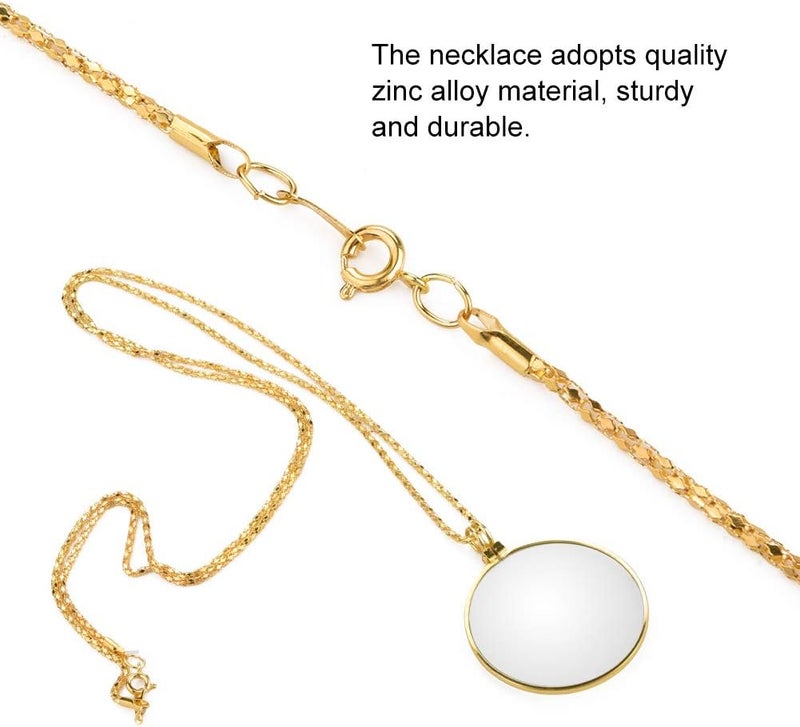 Pilipane 5X Necklace Magnifier  Necklace with 1 34 Inch Optical Magnifier Lens and 18  1Inch Gold Chain for Library  Reading Fine Print  Zooming  Increase sight  Jewelry  Magnifying Pendant Necklace - Image 3