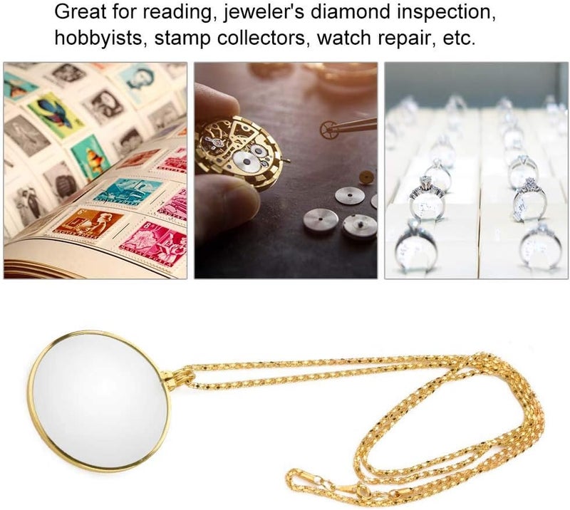 Pilipane 5X Necklace Magnifier  Necklace with 1 34 Inch Optical Magnifier Lens and 18  1Inch Gold Chain for Library  Reading Fine Print  Zooming  Increase sight  Jewelry  Magnifying Pendant Necklace - Image 4