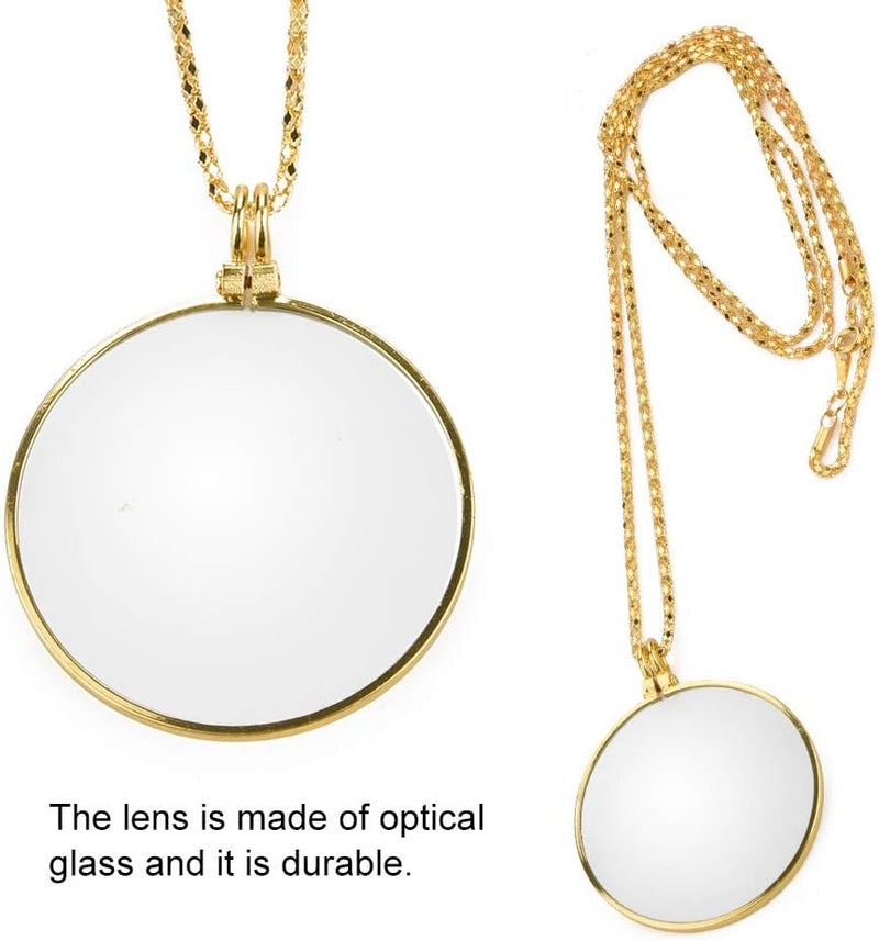 Pilipane 5X Necklace Magnifier  Necklace with 1 34 Inch Optical Magnifier Lens and 18  1Inch Gold Chain for Library  Reading Fine Print  Zooming  Increase sight  Jewelry  Magnifying Pendant Necklace - Image 2