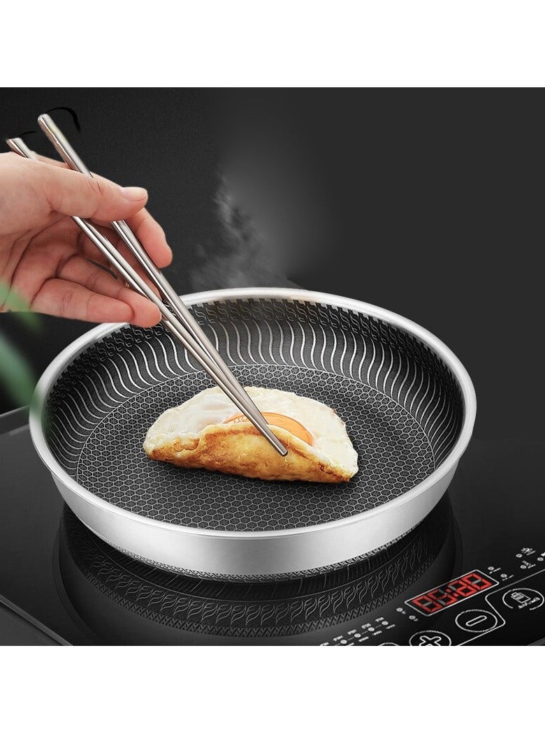 AROAQ Stainless Steel Frying Pan, Whole Body Tri-ply Frying Pan, Scratch-resistant Non Stick  Double-sided Honeycomb Skillet Pan For All Stove, (28cm) - Image 4