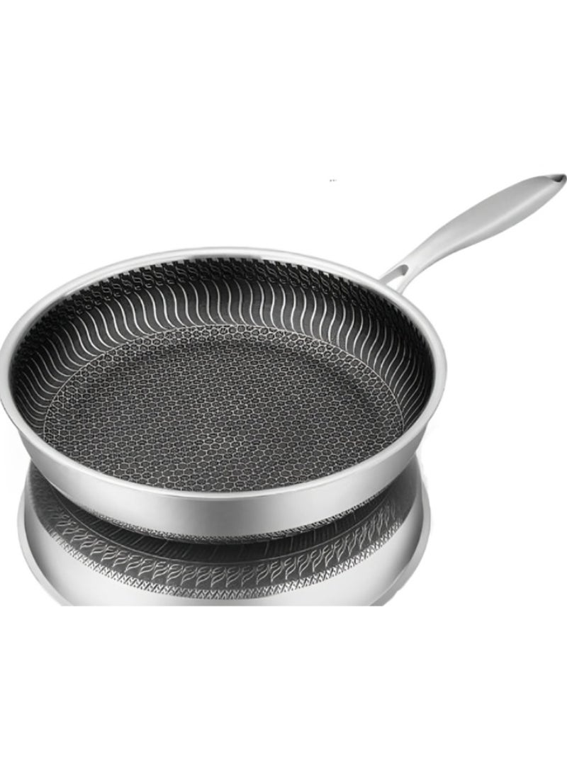 AROAQ Stainless Steel Frying Pan, Whole Body Tri-ply Frying Pan, Scratch-resistant Non Stick  Double-sided Honeycomb Skillet Pan For All Stove, (28cm) - Image 1