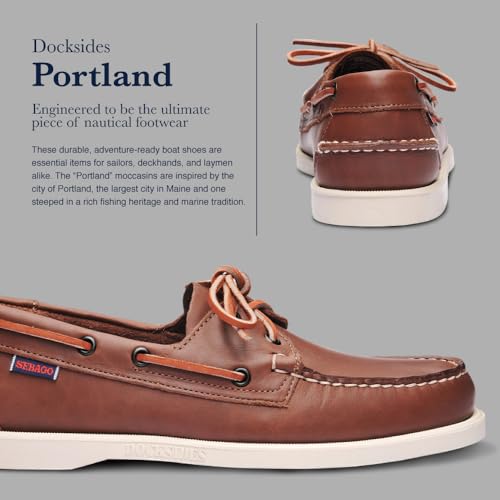 Sebago Portland Boat Shoes - Full-Grain Leather Moccasins, Handsewn with Leather Sock Lining and Non-Marking, Slip-Resistant Sipped Rubber Outsoles, Brown - 9 Regular - Image 4