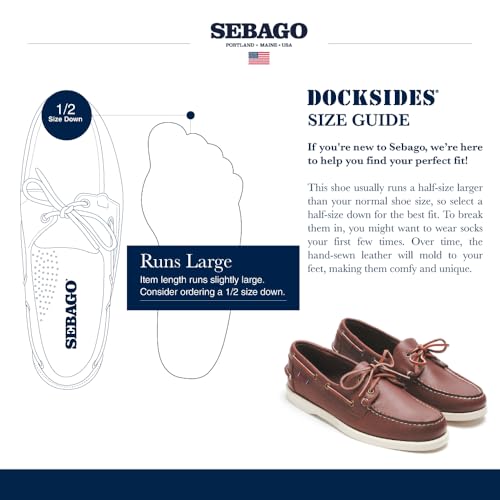 Sebago Portland Boat Shoes - Full-Grain Leather Moccasins, Handsewn with Leather Sock Lining and Non-Marking, Slip-Resistant Sipped Rubber Outsoles, Brown - 9 Regular - Image 3