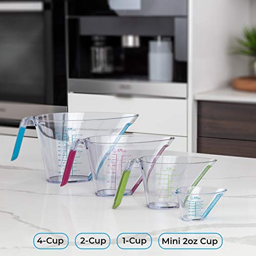 KPKitchen 4-Piece Angled Liquid Measuring Cups Plastic Set - BPA-Free Mini Oz, 1, 2 and 4 Plastic Measuring Cup Sizes - Measuring Cups For Liquids with ML & Cups Measures - Small & Large Measure Cup - Image 3
