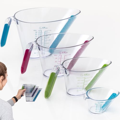 KPKitchen 4-Piece Angled Liquid Measuring Cups Plastic Set - BPA-Free Mini Oz, 1, 2 and 4 Plastic Measuring Cup Sizes - Measuring Cups For Liquids with ML & Cups Measures - Small & Large Measure Cup - Image 1