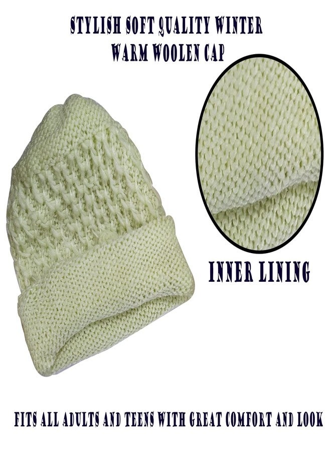 TRUE INDIAN Winter Woolen Women Caps Beanie Stylish Round Madam Flower Hat Unisex Design Flower Round Cap | Woolen Knitted Cap for Women & Girls | (Pack of 2) (in, Alpha, Free Size, Hot Pink + Beige) - Image 2