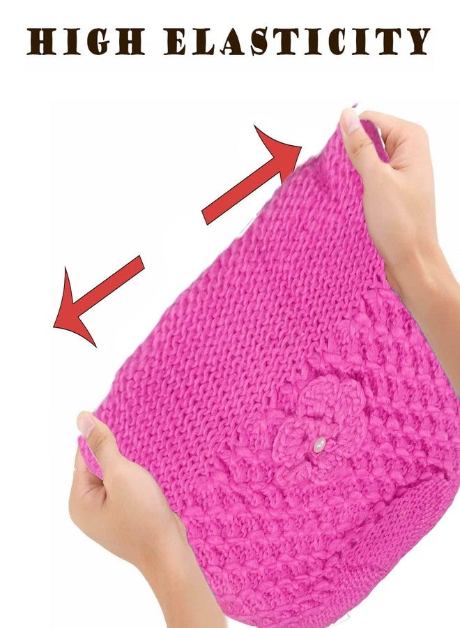 TRUE INDIAN Winter Woolen Women Caps Beanie Stylish Round Madam Flower Hat Unisex Design Flower Round Cap | Woolen Knitted Cap for Women & Girls | (Pack of 2) (in, Alpha, Free Size, Hot Pink + Beige) - Image 3