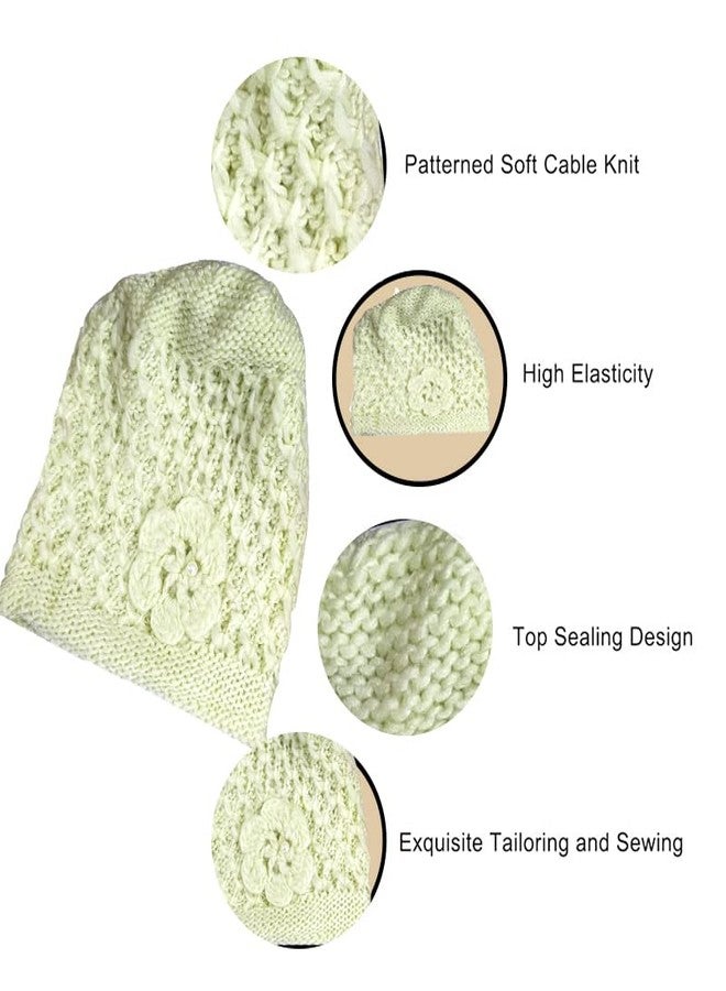 TRUE INDIAN Winter Woolen Women Caps Beanie Stylish Round Madam Flower Hat Unisex Design Flower Round Cap | Woolen Knitted Cap for Women & Girls | (Pack of 2) (in, Alpha, Free Size, Hot Pink + Beige) - Image 4