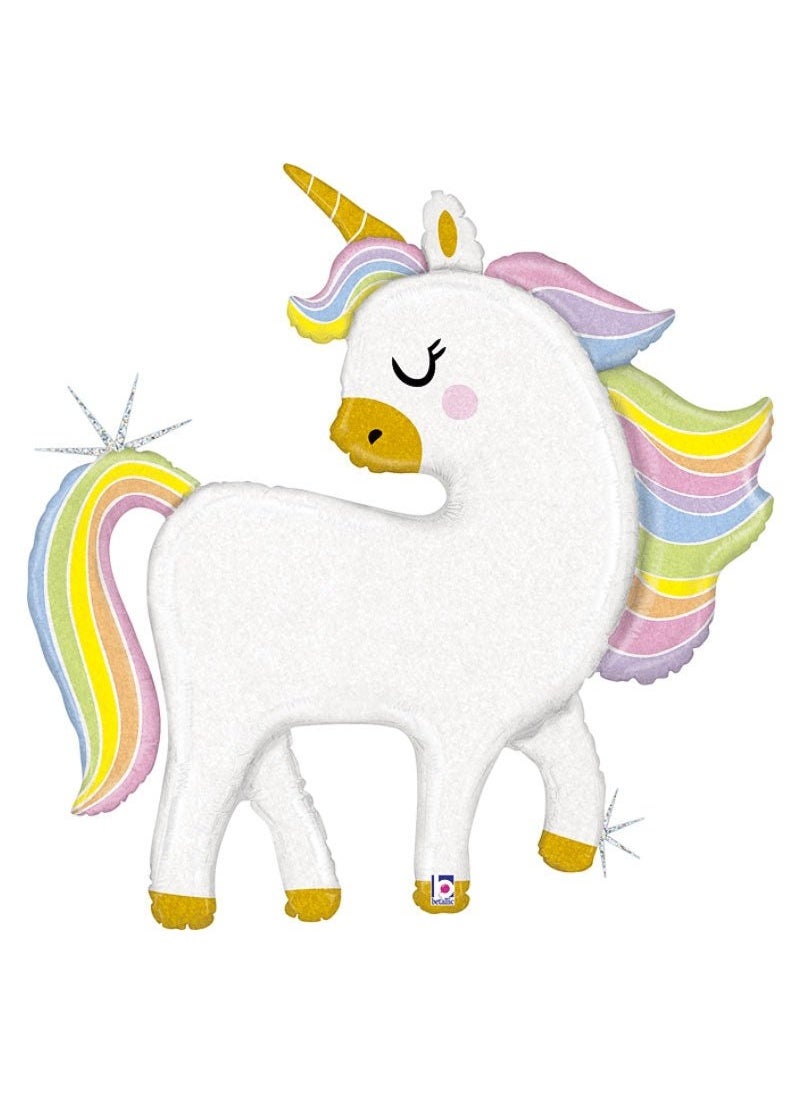 بالون يونيكورن كبير الحجم من رقائق الألومنيوم المجسمة باللون الأبيض الباستيل 122 سم