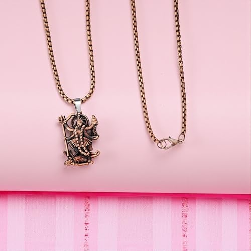 M Men Style Solid Brass Durga Mata Maha Kali Pendant Necklace with 22 Inch Box Stainless Steel Chain - Metal Devi Necklace for Energy, Protection & for Men & Women - SPn2025251 - Image 4