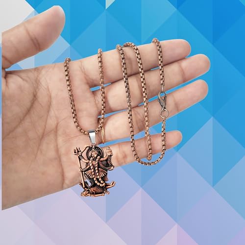 M Men Style Solid Brass Durga Mata Maha Kali Pendant Necklace with 22 Inch Box Stainless Steel Chain - Metal Devi Necklace for Energy, Protection & for Men & Women - SPn2025251 - Image 5