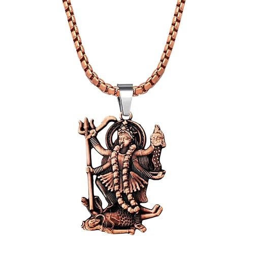 M Men Style Solid Brass Durga Mata Maha Kali Pendant Necklace with 22 Inch Box Stainless Steel Chain - Metal Devi Necklace for Energy, Protection & for Men & Women - SPn2025251 - Image 1