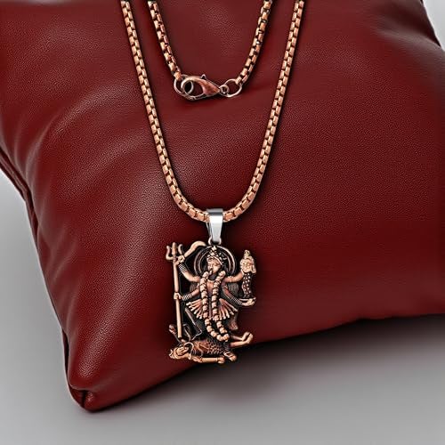 M Men Style Solid Brass Durga Mata Maha Kali Pendant Necklace with 22 Inch Box Stainless Steel Chain - Metal Devi Necklace for Energy, Protection & for Men & Women - SPn2025251 - Image 3
