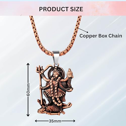M Men Style Solid Brass Durga Mata Maha Kali Pendant Necklace with 22 Inch Box Stainless Steel Chain - Metal Devi Necklace for Energy, Protection & for Men & Women - SPn2025251 - Image 2