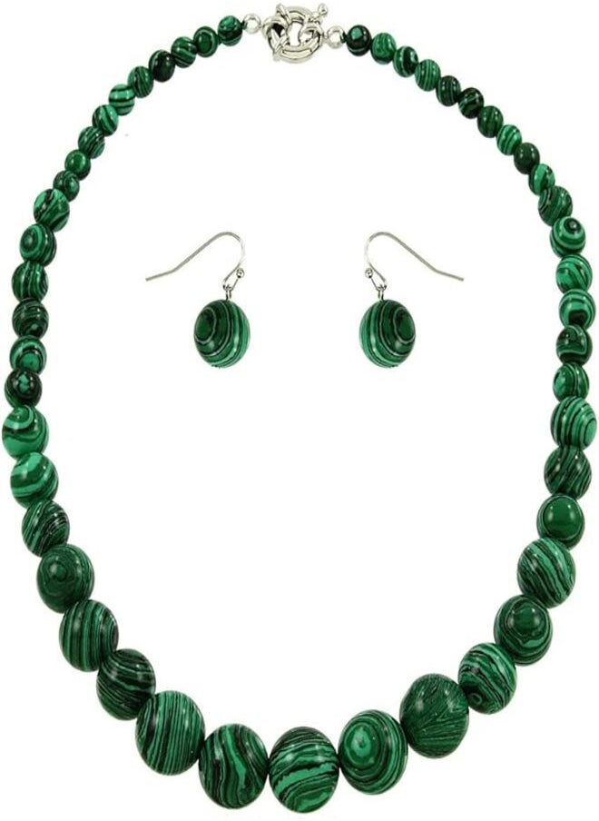 Falari Rhodium Plated Malachite Stone Studded Necklace And Earrings Set Green/Black  - Image 1