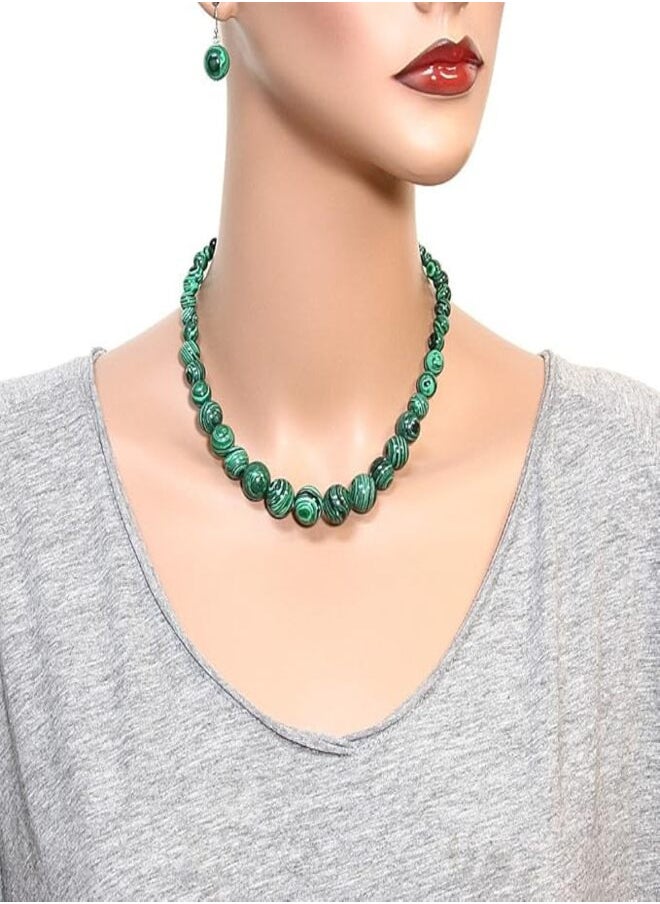 Falari Rhodium Plated Malachite Stone Studded Necklace And Earrings Set Green/Black  - Image 2