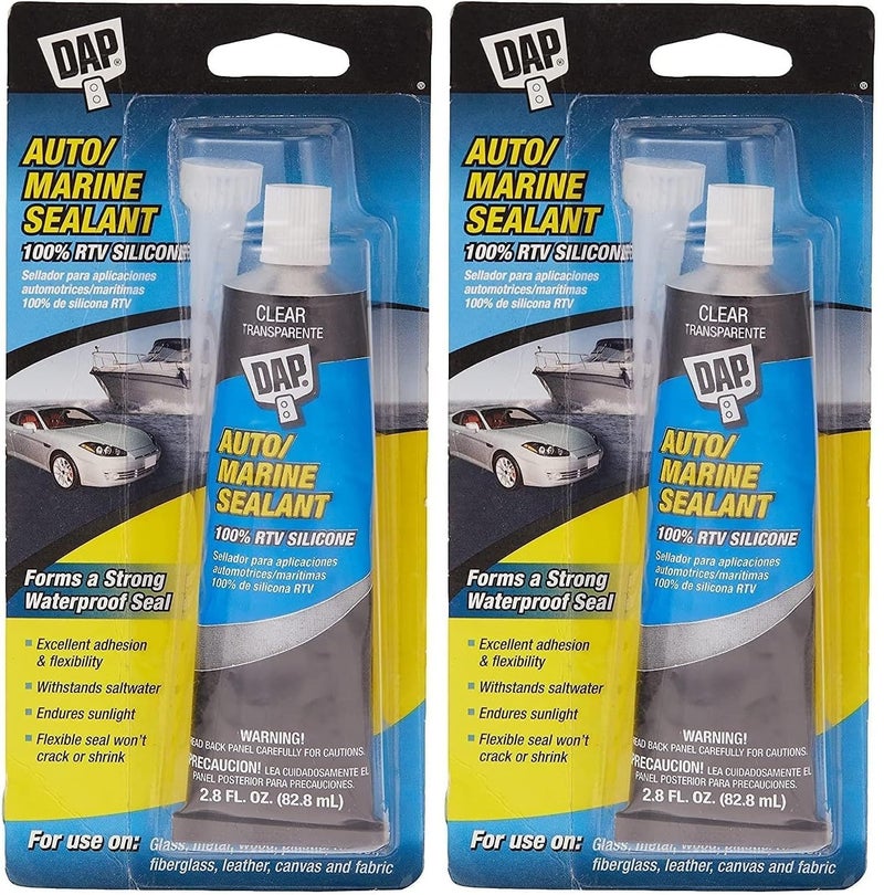 DAP 00694 2.8-Ounce Silicone Rubber Auto/Marine Sealant, Clear- Pack of 2 Long term heavy use compatible