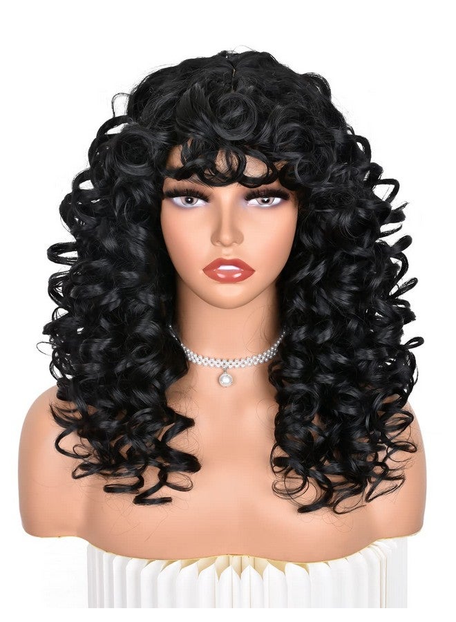 ANNISOUL Black Curly Wigs For Black Women Long Curly Afro Wig With Bangs For Women Big Bouncy Fluffy Synthetic Fiber Glueless Hair For Cosplay And Daily - Image 1