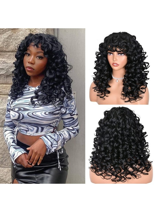 ANNISOUL Black Curly Wigs For Black Women Long Curly Afro Wig With Bangs For Women Big Bouncy Fluffy Synthetic Fiber Glueless Hair For Cosplay And Daily - Image 3